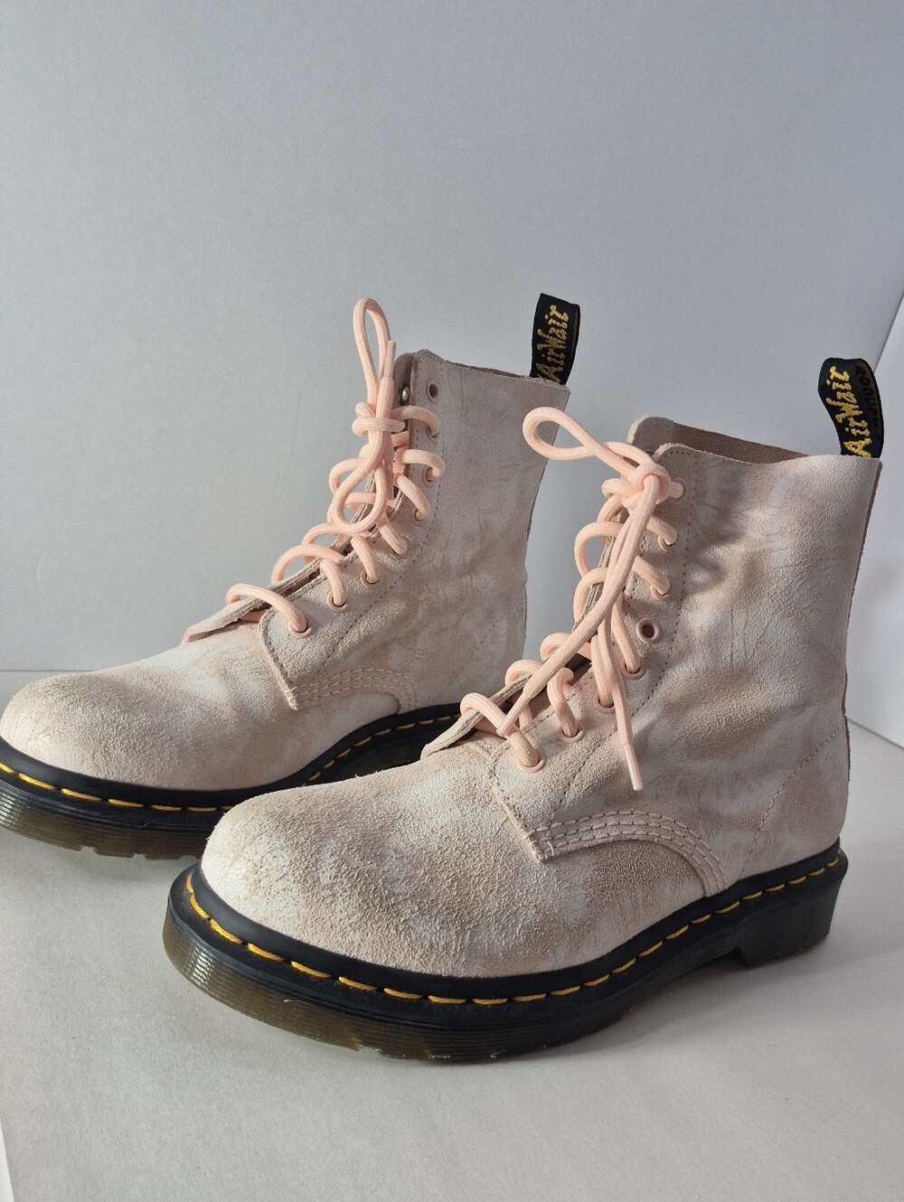 Dr. Martens 1460 Pascal Tie-Dye Suede Ankle Combat Platform Boot Pink Women's 7
